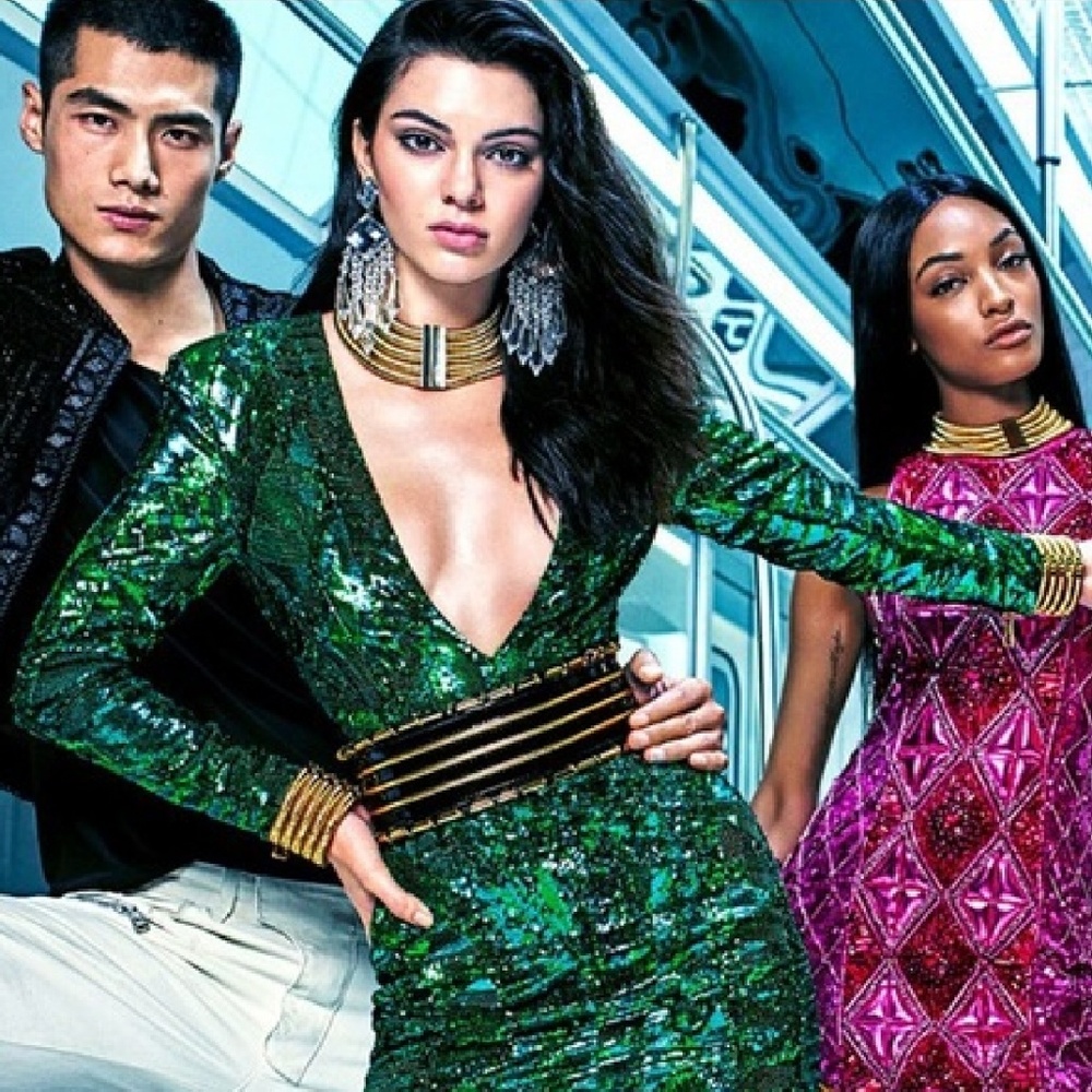 Balmain Green Sequin Mini Dress with Mint Capelet